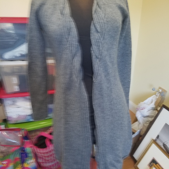 Grey cashmere braided front cardigan - Picture 3 of 4